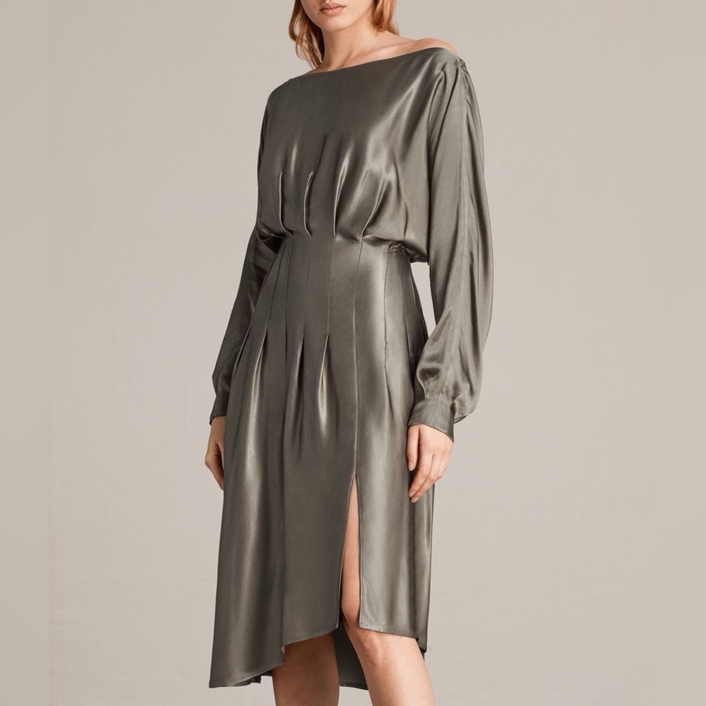 All Saints Ela Pewter Midi Dress